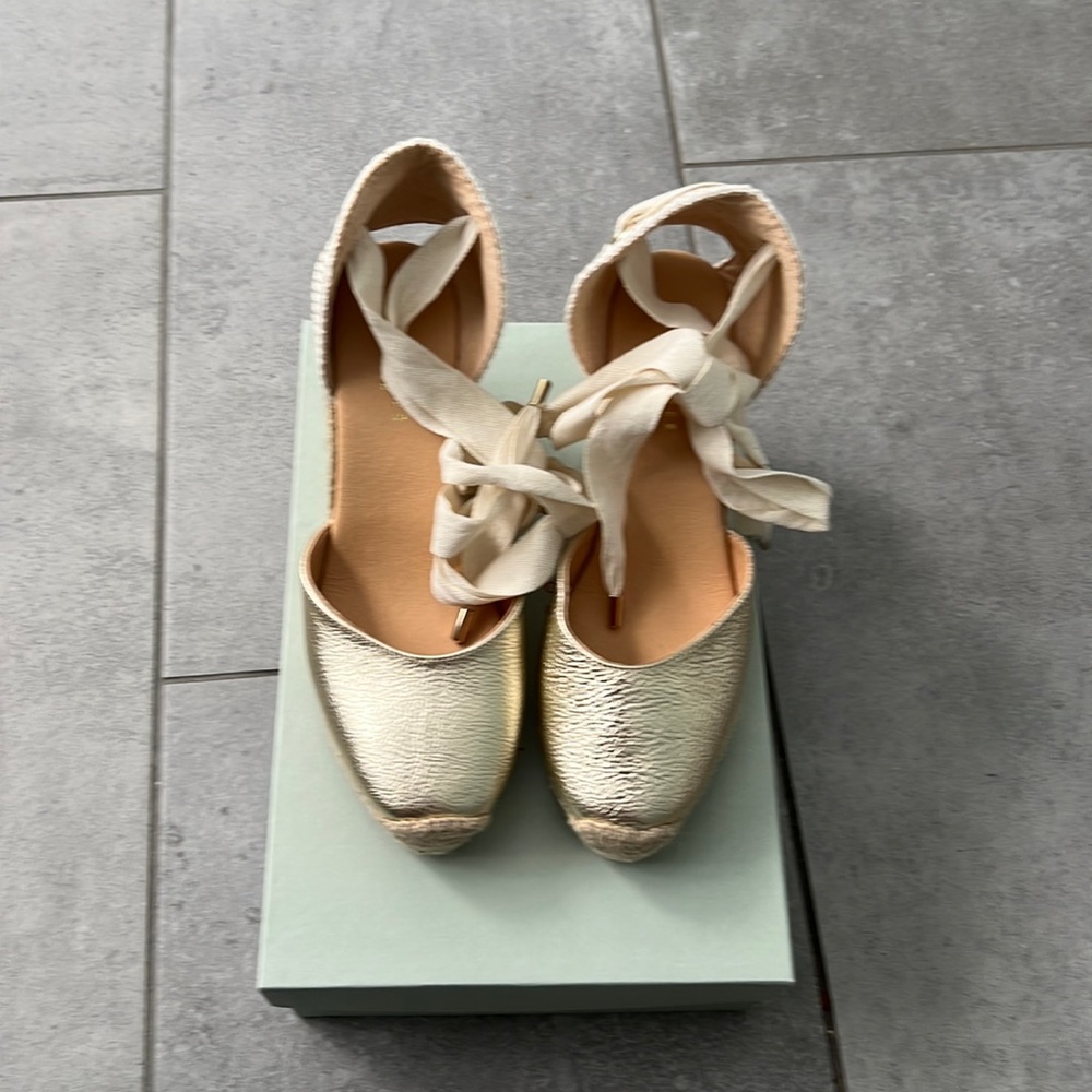 Ted Baker
Women's Purita Ankle Tie Espadrille gold Wedge Heel D'Orsay Shoes